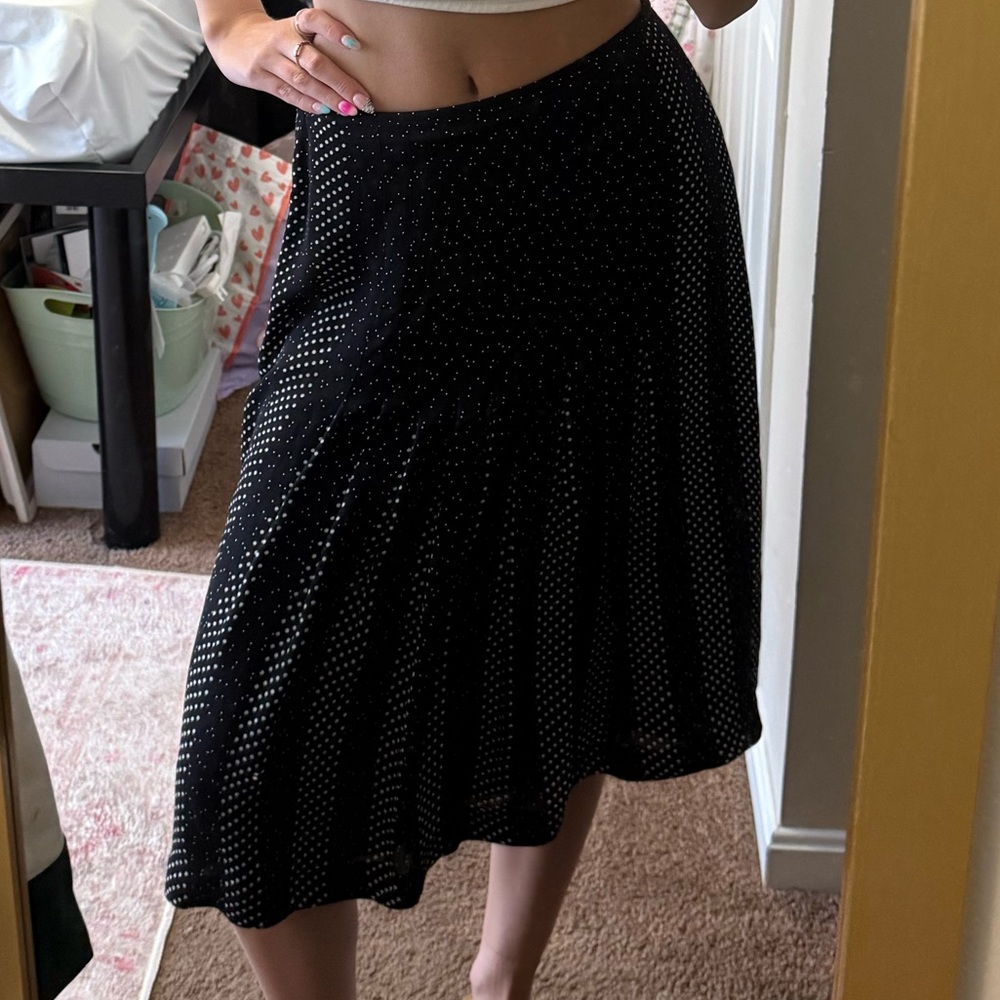 Black Polka Dot Midi Skirt